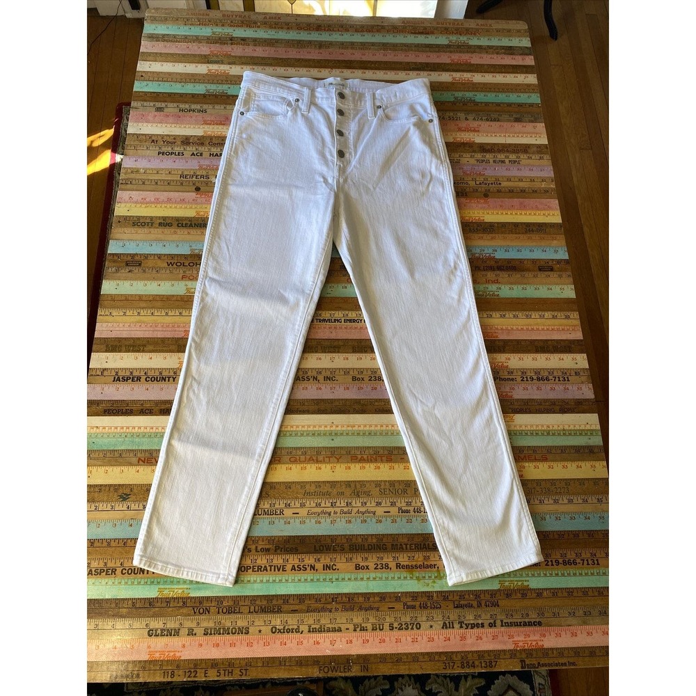 Madewell Stovepipe Pure White Jeans Size 31 T Button Fly 11/12 Straight Leg